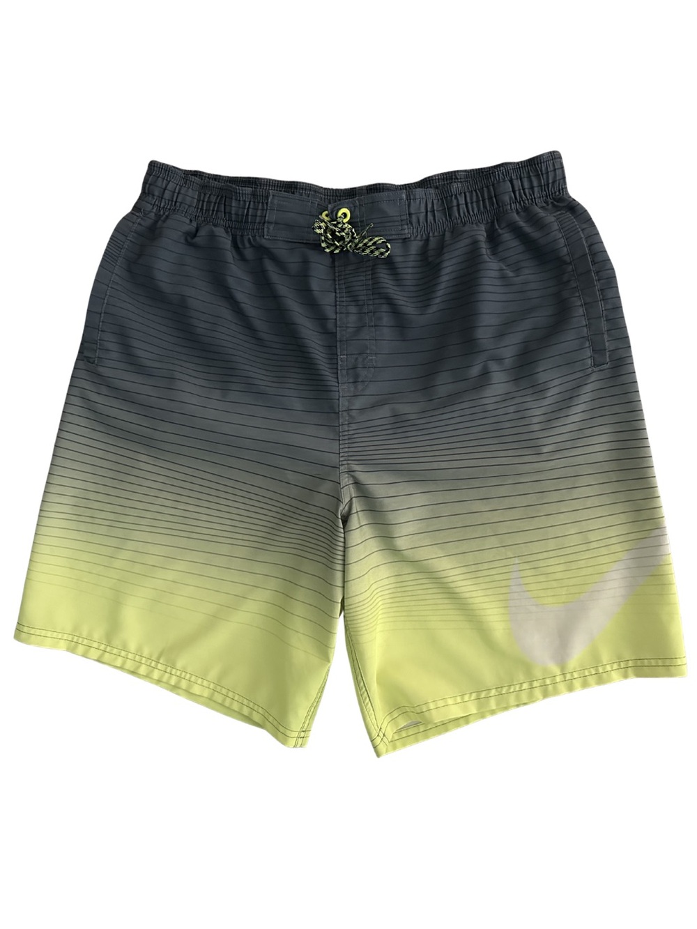 Nike Mens Large Swim Trunks Ombre Striped Board Shorts Grey Volt Neon Yellow